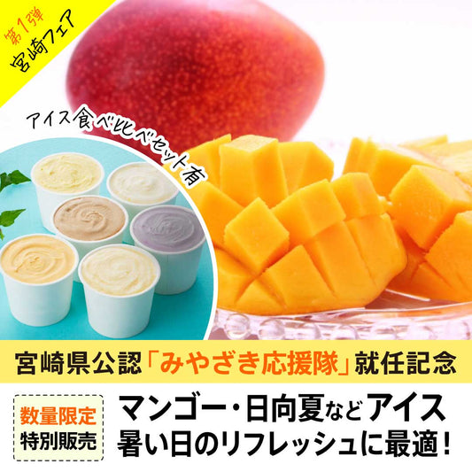 【数量限定】完熟宮崎マンゴー（太陽のたまご）アイスクリーム・日向夏アイス特別販売